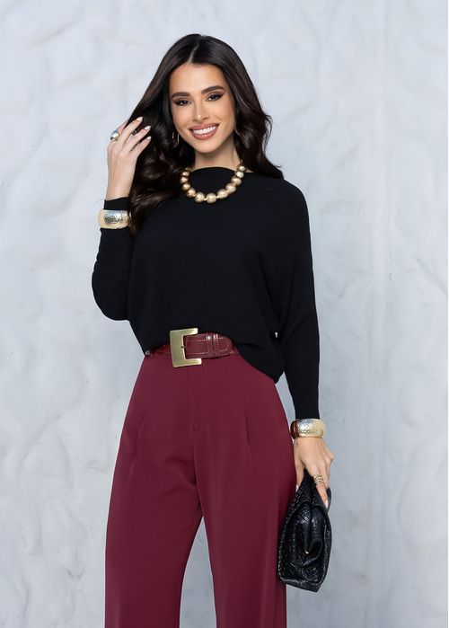 Blusa Morcego Tricot Canelado Preto