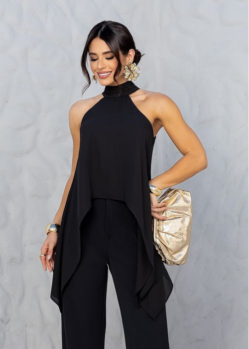 Blusa Assimétrica Decote Halter Preto