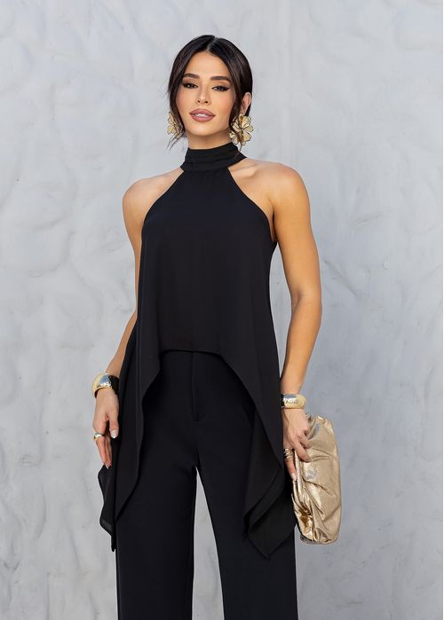 Blusa Assimétrica Decote Halter Preto