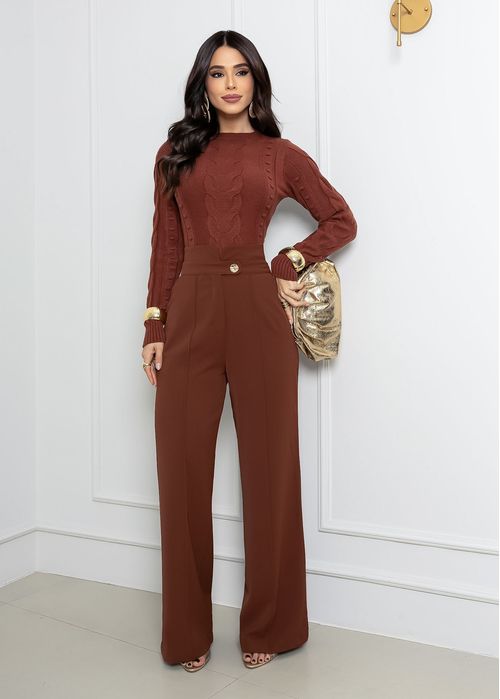 Calça Alfaiataria Signature Premium Cós Esculpido Marrom