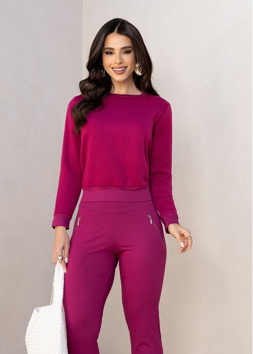 Conjunto Moletinho Blusa Manga Longa/ Calça Jogger c/ Zíper nos Bolsos