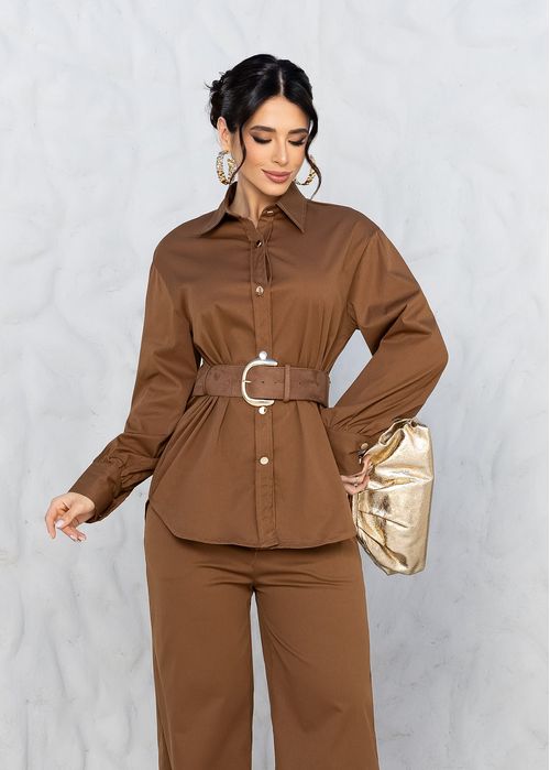 Camisa Minimalista Alongada c/ Cinto Marrom