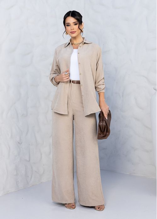 Calça Pantalona Cintura Alta Classic Nude