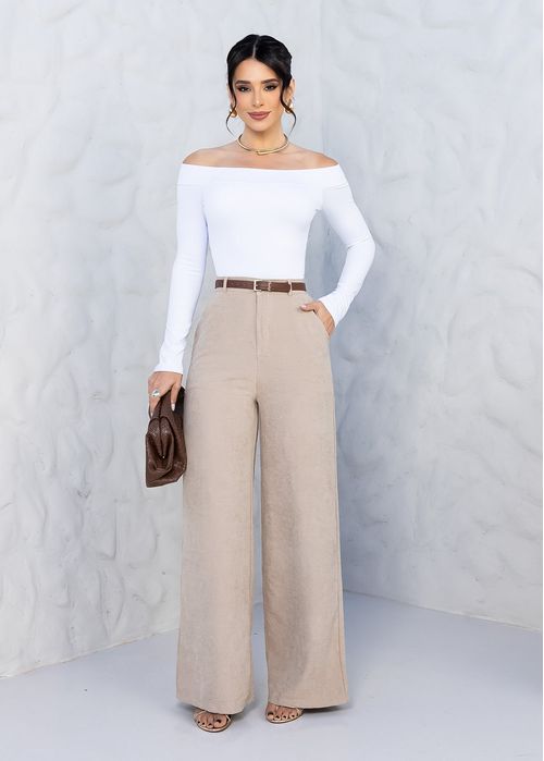 Calça Pantalona Cintura Alta Classic Nude