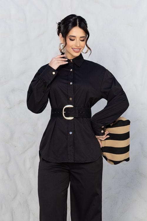 Camisa Minimalista Alongada c/ Cinto Preto