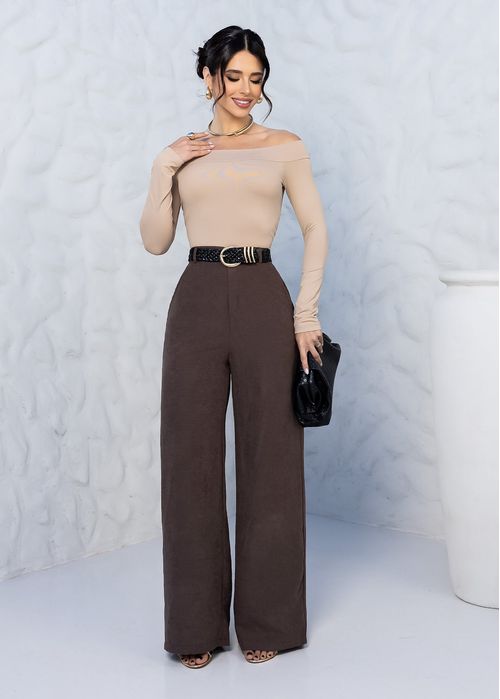 Calça Pantalona Cintura Alta Classic Café