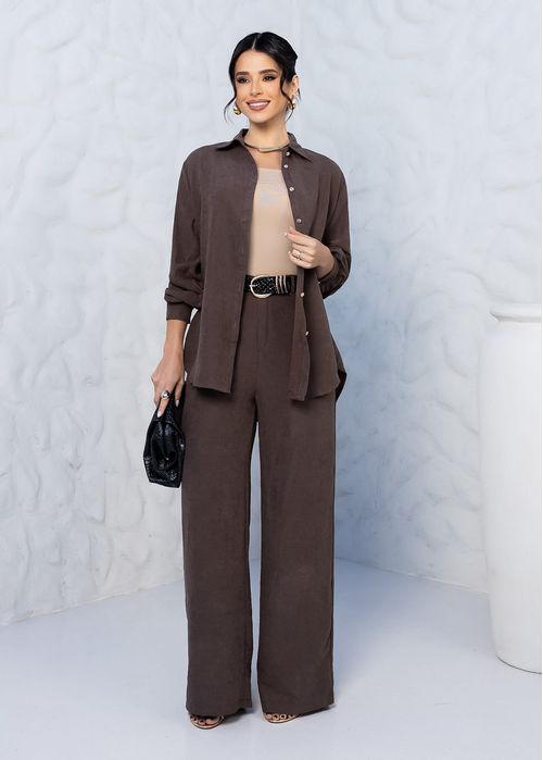Calça Pantalona Cintura Alta Classic Café