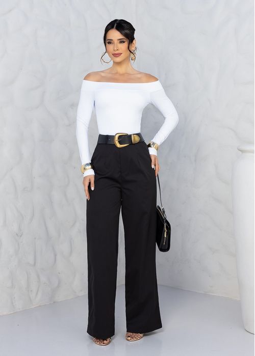 Calça Pantalona Alfaiataria Minimalista Preto