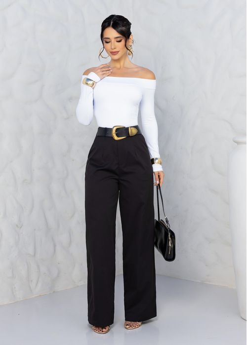 Calça Pantalona Alfaiataria Minimalista Preto