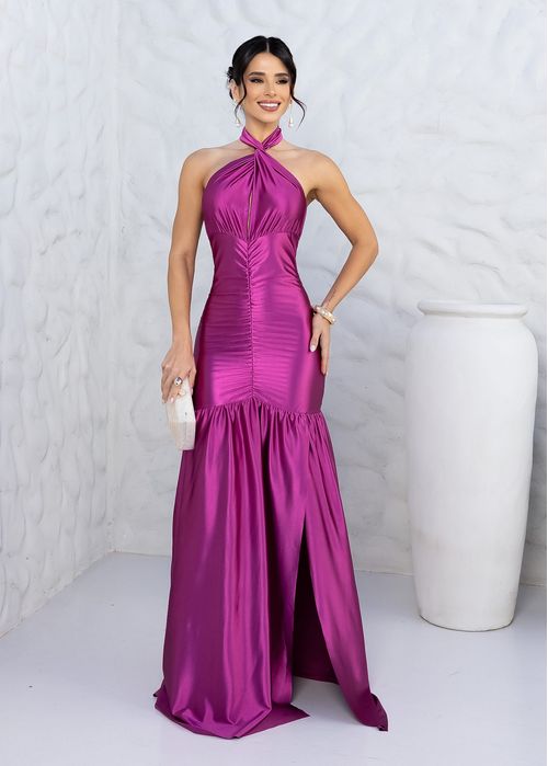 Vestido De Festa Longo c/ Fenda Frontal Costas Nua