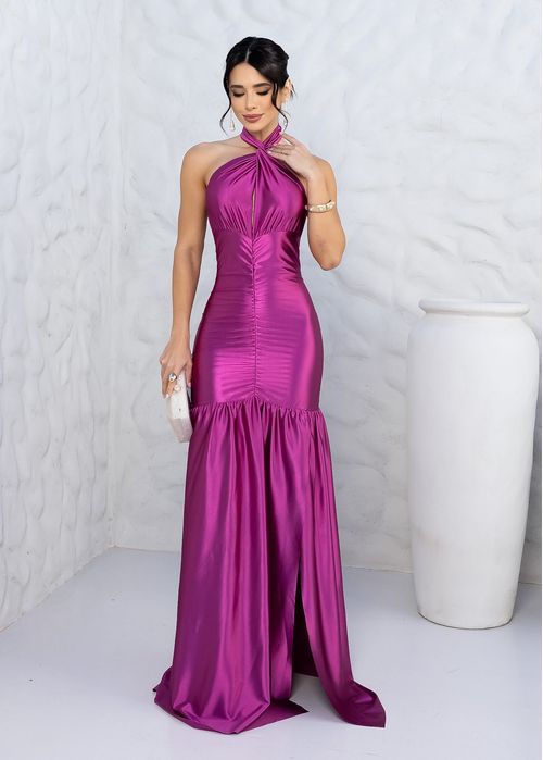 Vestido De Festa Longo c/ Fenda Frontal Costas Nua