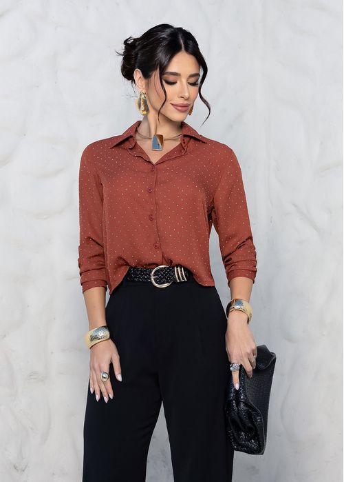Camisa Aplicação Brilho Lumi Terracota