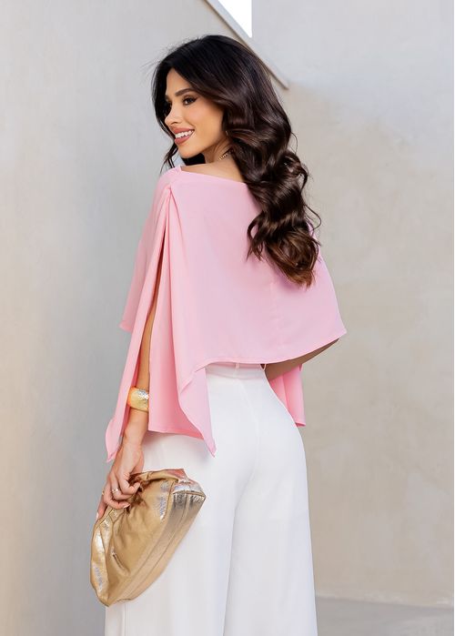 Blusa Cropped de Manga Longa Fluida