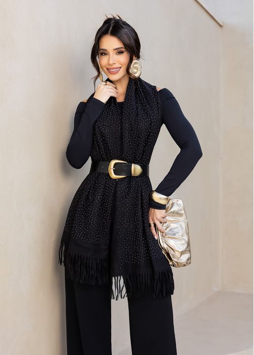 Cachecol Soft c/ Aplicações de Strass Preto