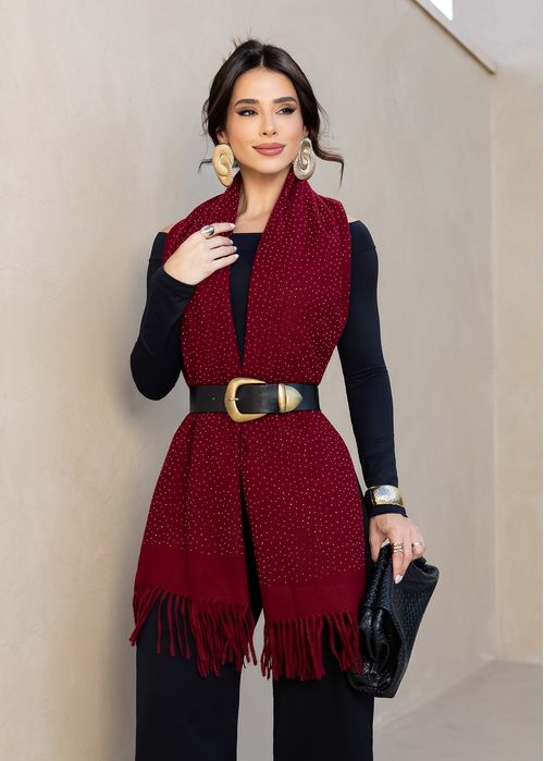 Cachecol Soft c/ Aplicações de Strass Marsala