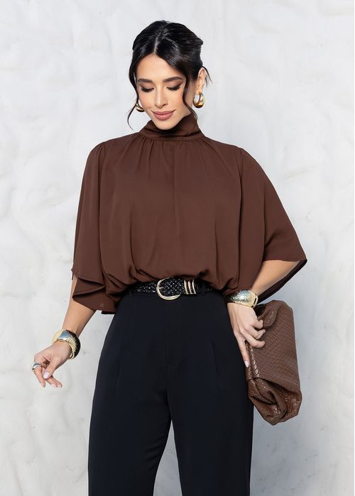 Blusa Gola Alta Balonê Marrom