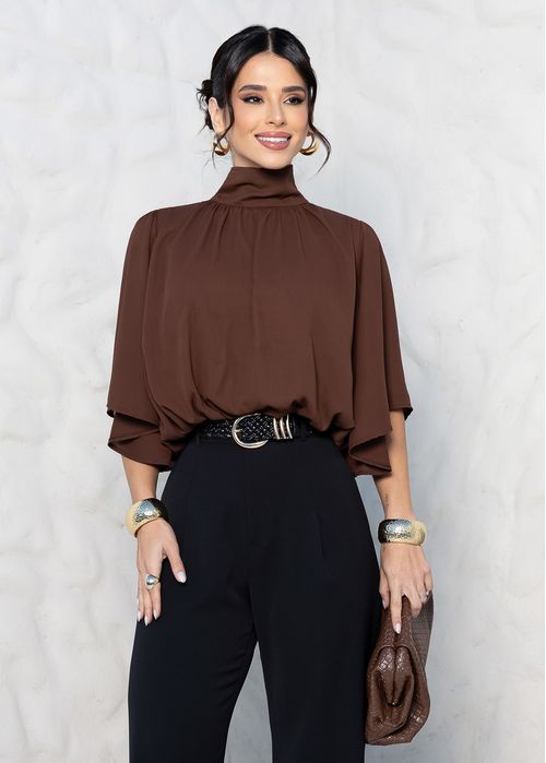 Blusa Gola Alta Balonê Marrom