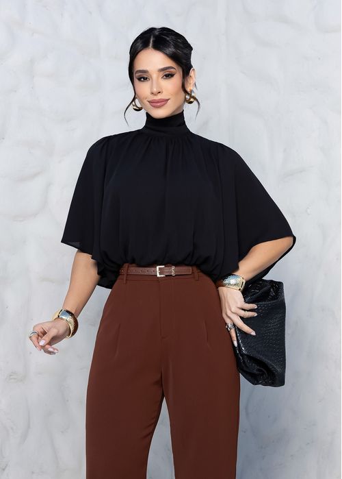 Blusa Gola Alta Balonê Preto
