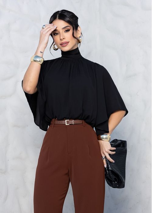 Blusa Gola Alta Balonê Preto