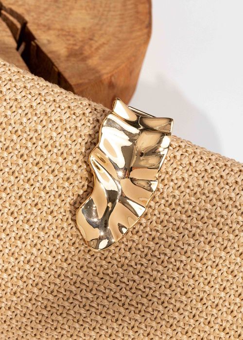 Clutch Palha c/ Fecho Dourado Bege