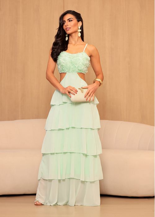 Vestido Longo Camadas c/ Top Floral Mint