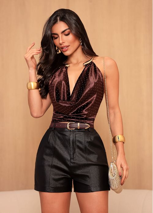 Cropped Degagê Gola Choker Glow Marrom