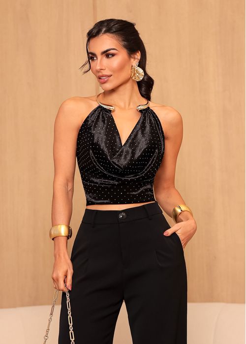 Cropped Degagê Gola Choker Glow Preto