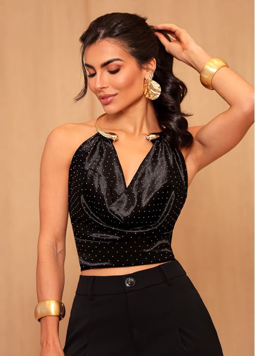 Cropped Degagê Gola Choker Glow Preto
