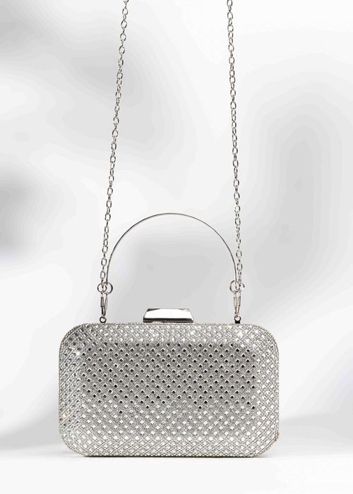 Clutch Pedrarias Luxo Prata