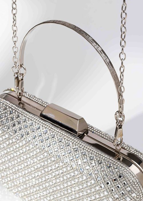 Clutch Pedrarias Luxo Prata