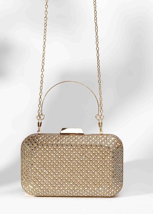 Clutch Pedrarias Luxo Dourado