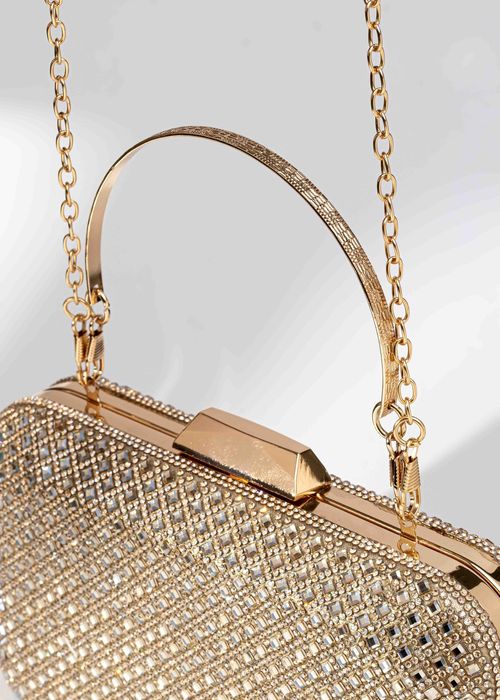 Clutch Pedrarias Luxo Dourado
