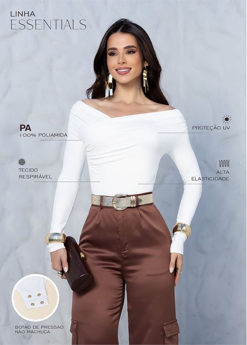 Body Decote Transpassado Poliamida Premium Branco