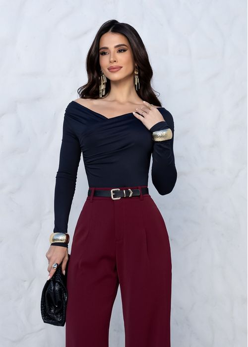 Body Decote Transpassado Poliamida Premium Preto