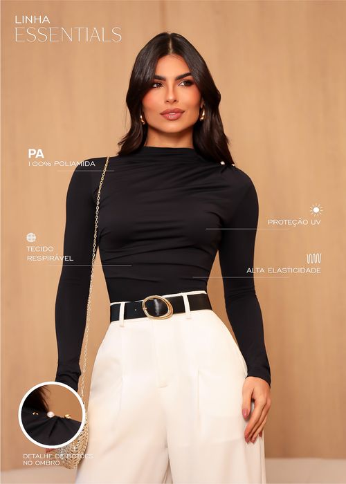Blusa Manga Longa c/ Botões Poliamida Premium Preto