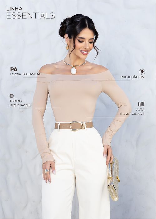 Blusa Poliamida Premium Ombro a Ombro Areia