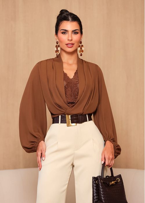 Blusa Laís c/ Decote Renda Transpassado
