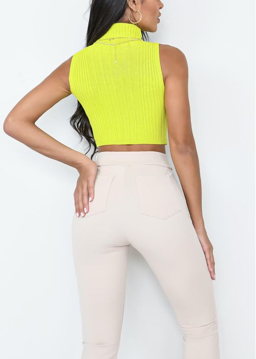 Cropped Tricot Gola Alta Textura Nervuras
