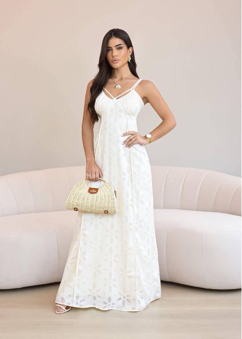 Vestido Longo Textura Floral